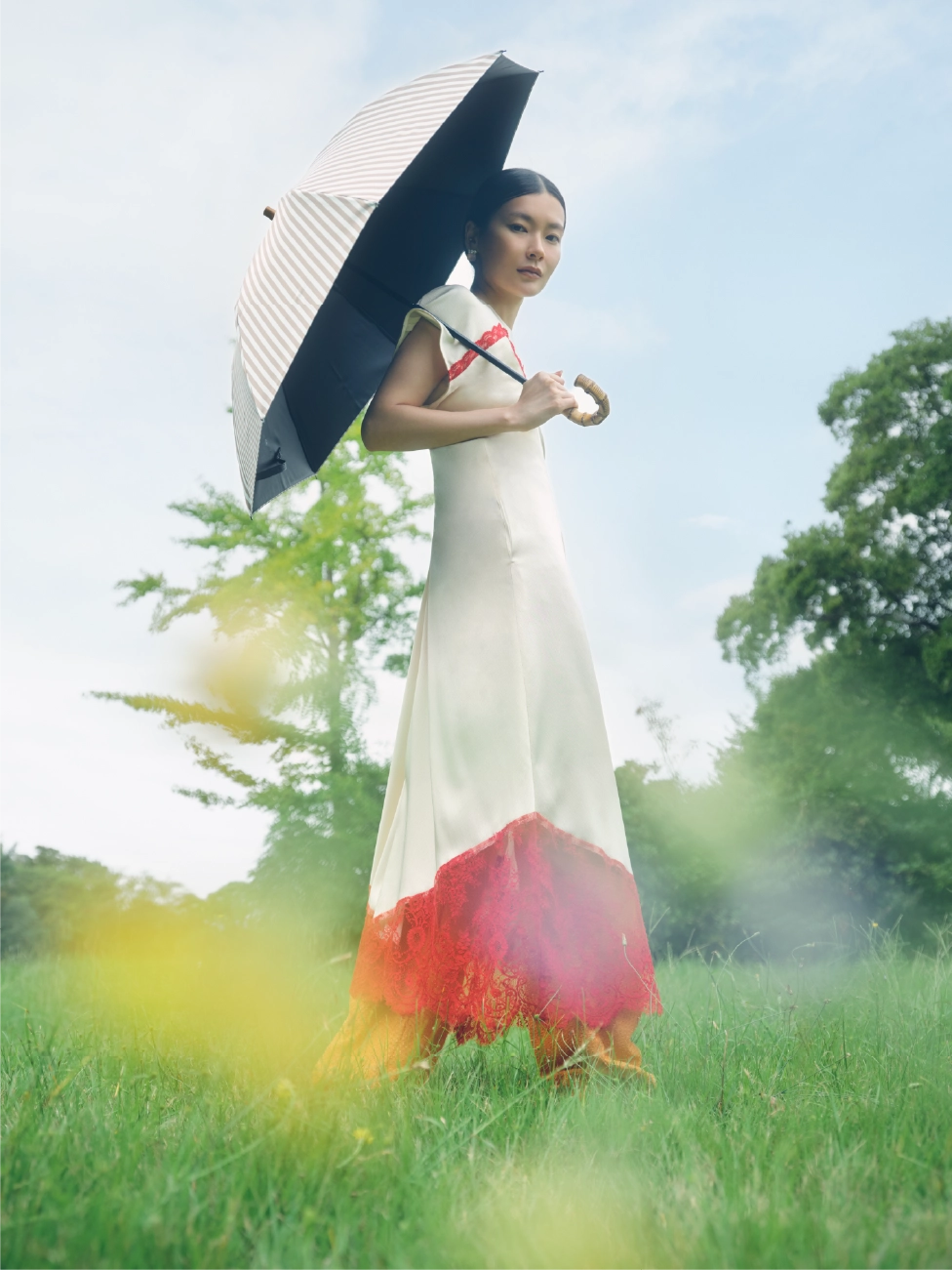 2段折り2WAY ストライプベージュ