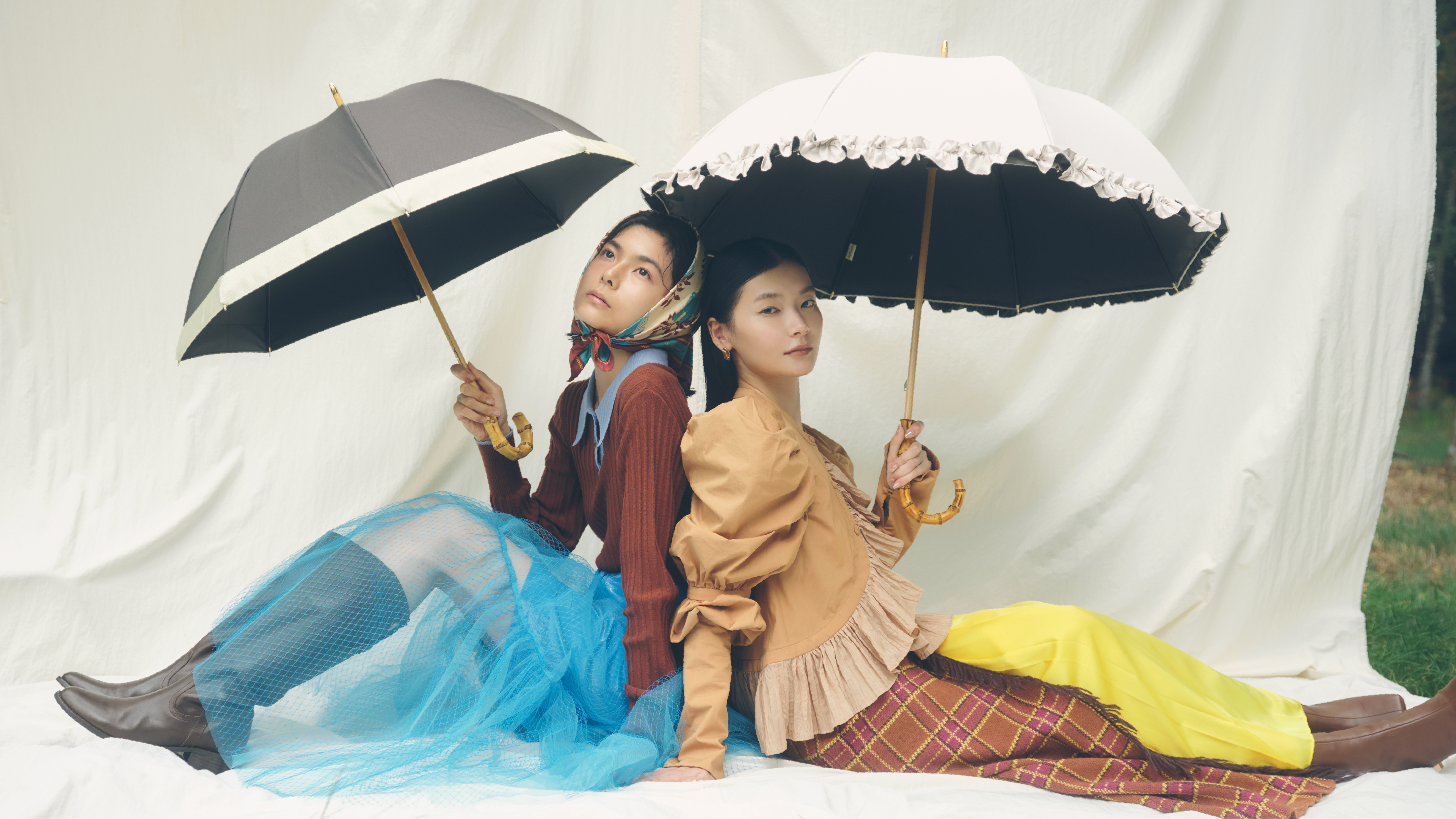 長傘 バイカラー フリル