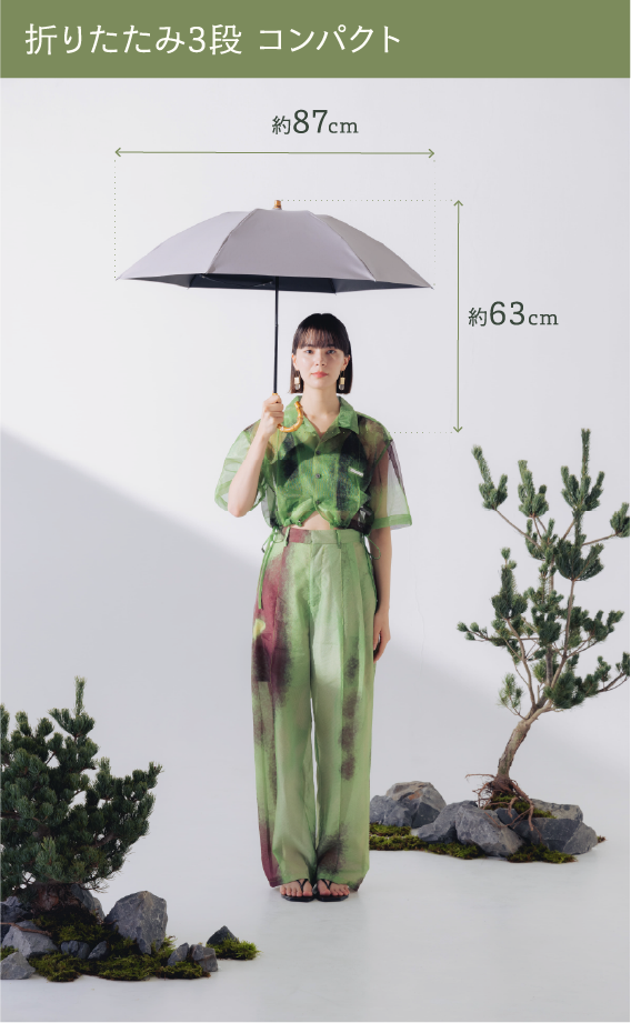 折りたたみ日傘を開いたときの着用イメージ