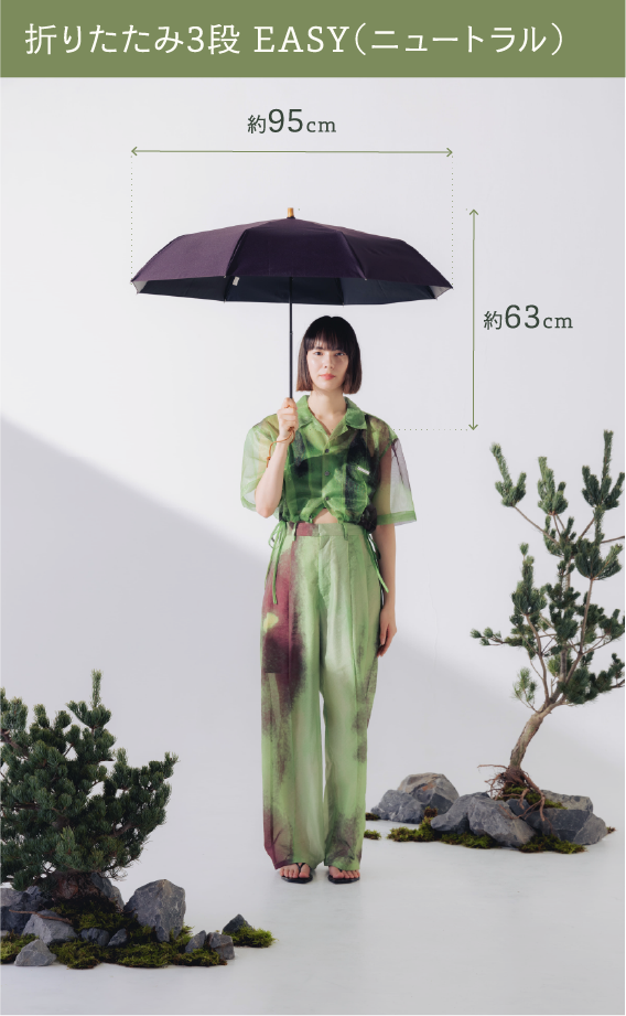 折りたたみ日傘を開いたときの着用イメージ