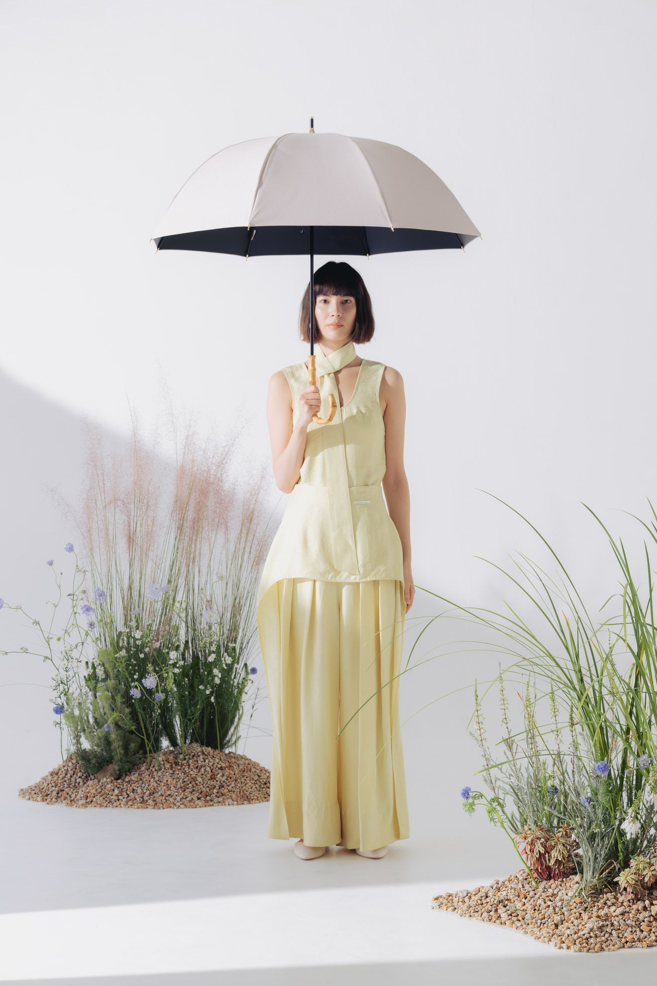 完全遮光100% 長傘 L/シャンブレー(60㎝)