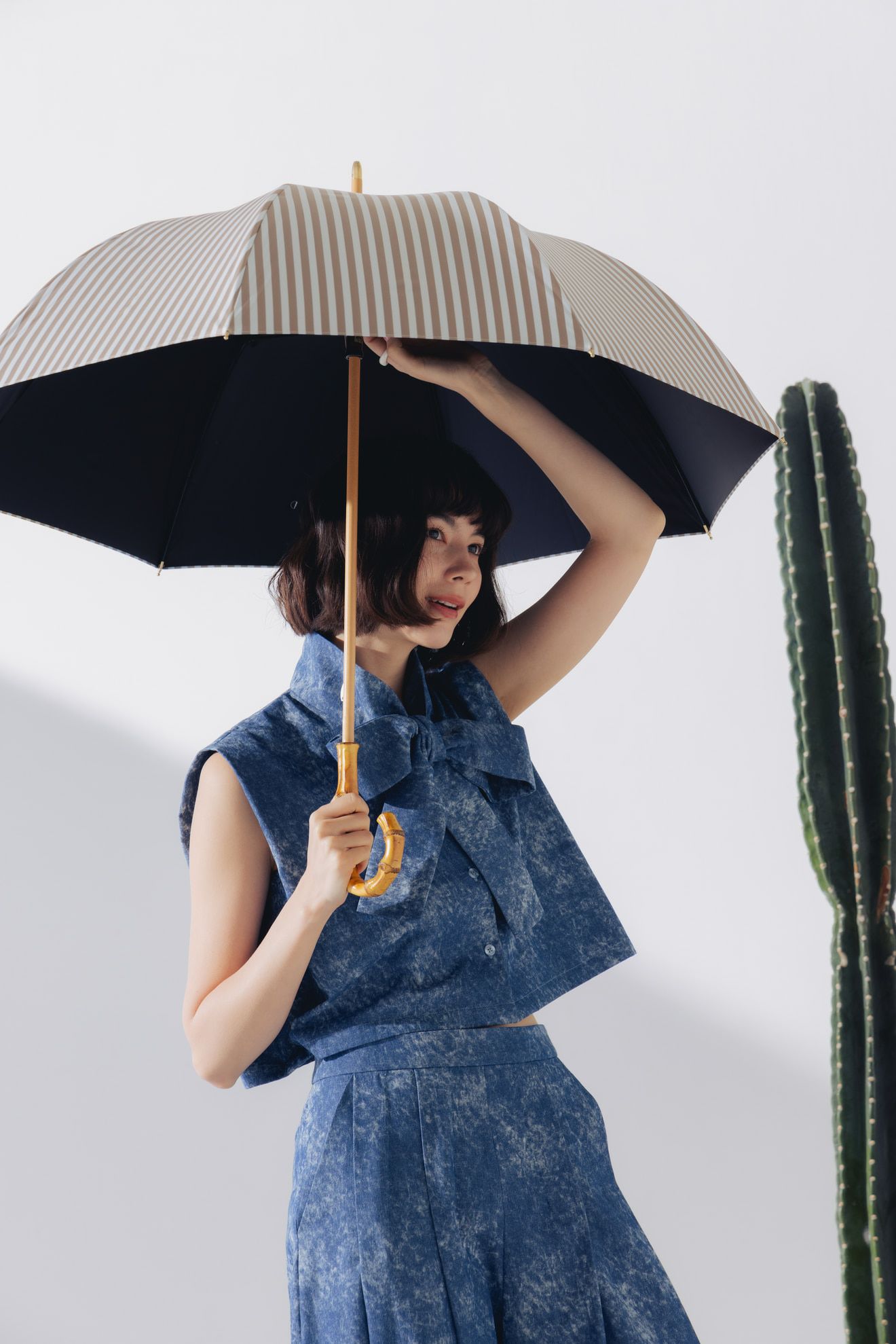 完全遮光100% 長傘 M/ストライプ(55cm)