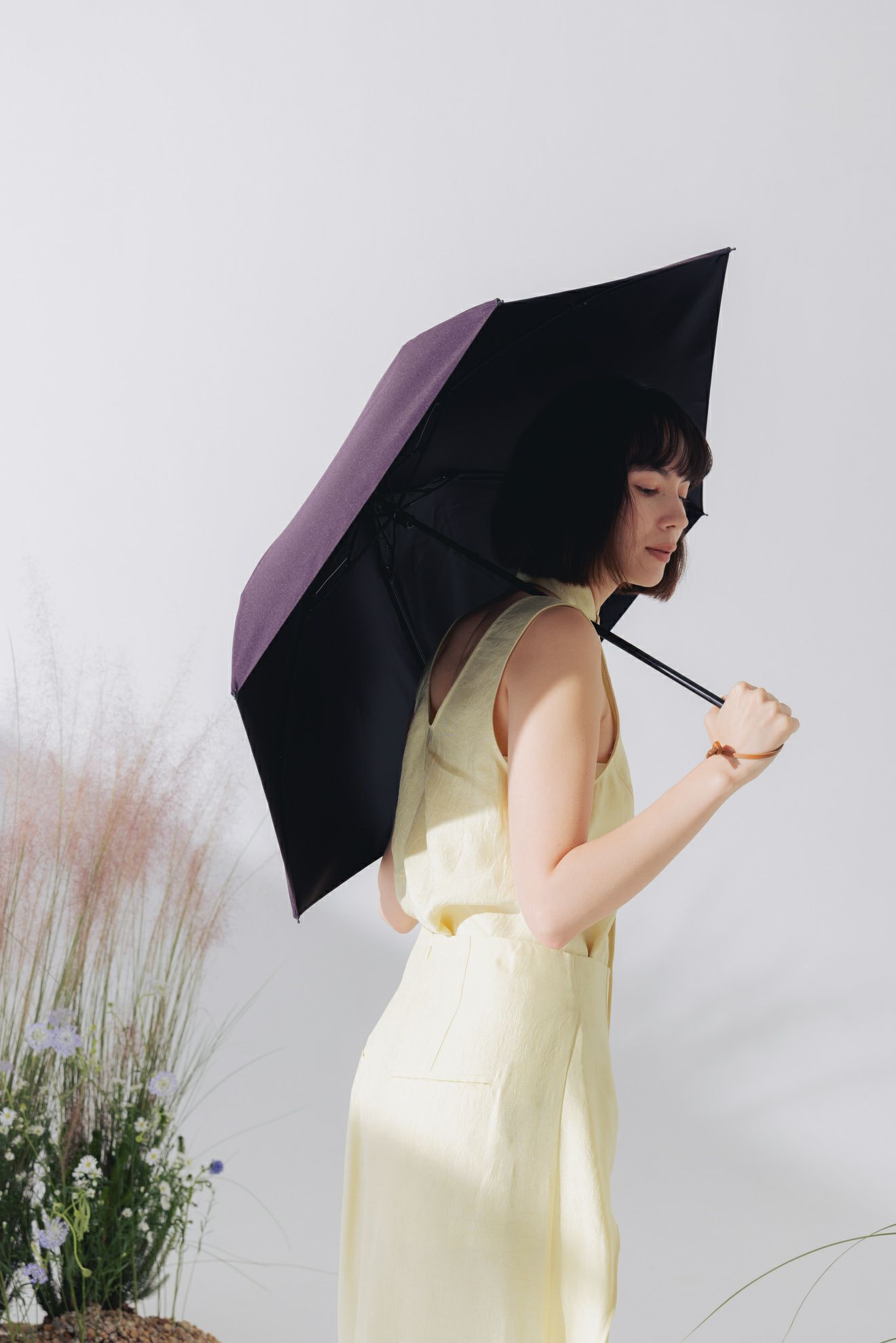 完全遮光日傘 UV100%カット 3段ミニ 折りたたみ日傘 ワンカラー