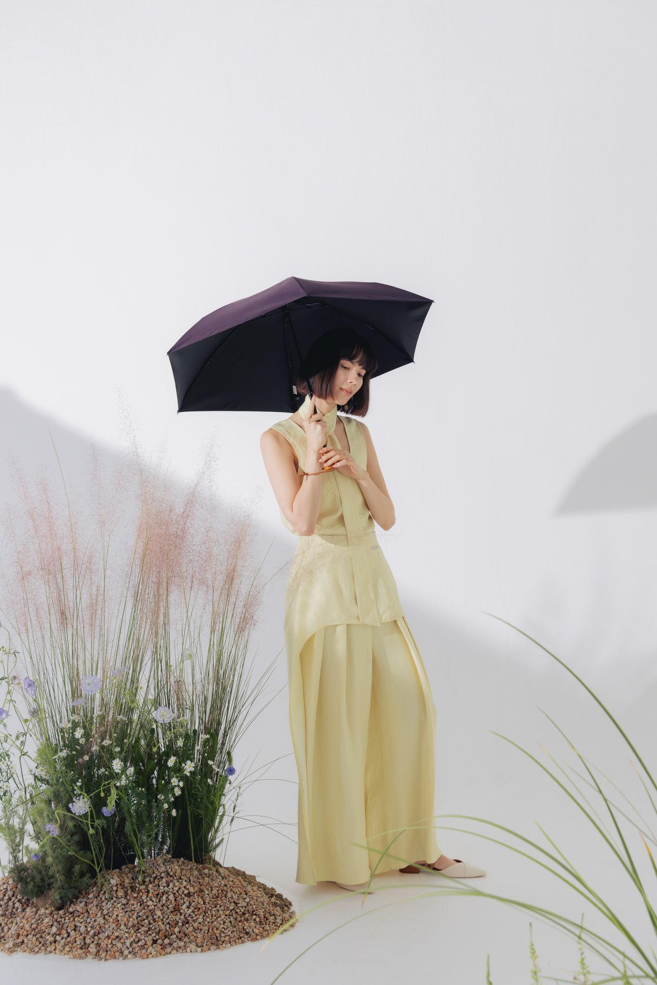 完全遮光日傘 UV100%カット 3段ミニ 折りたたみ日傘 ワンカラー